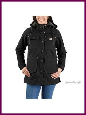 Loose Fit Washed Duck Coat Sherpa Lined Zip Front